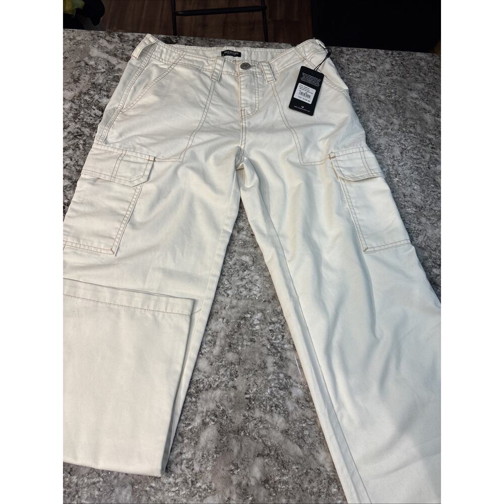 Y2K Tru Religion Military Cargo Pants Winter White Size 28 NWT